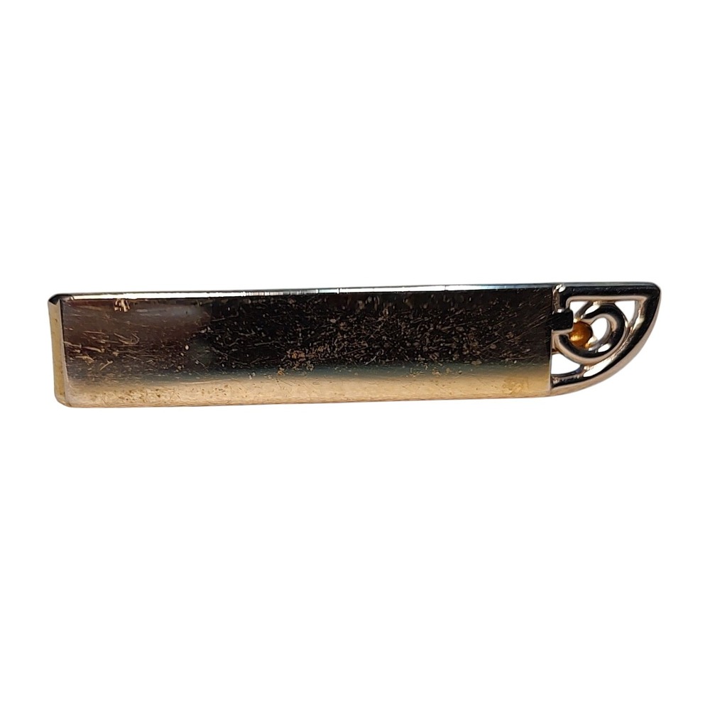 Vintage Swank Tie‎ Bar Clip Cut Out Textured Design Gold Tone Two Inches SEE